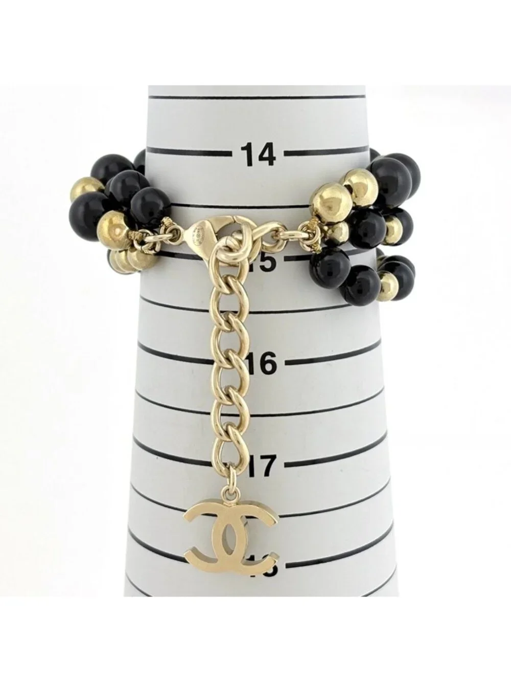 Chanel CC Logo Bracelet Triple Strand Beads Black Gold